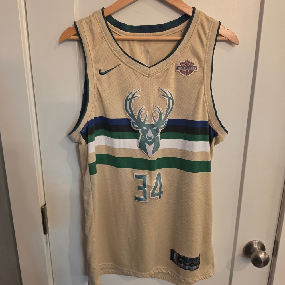 Nike Giannis Antetokounmpo Milwaukee Bucks City Edition Jersey 34 Cream Mens 48